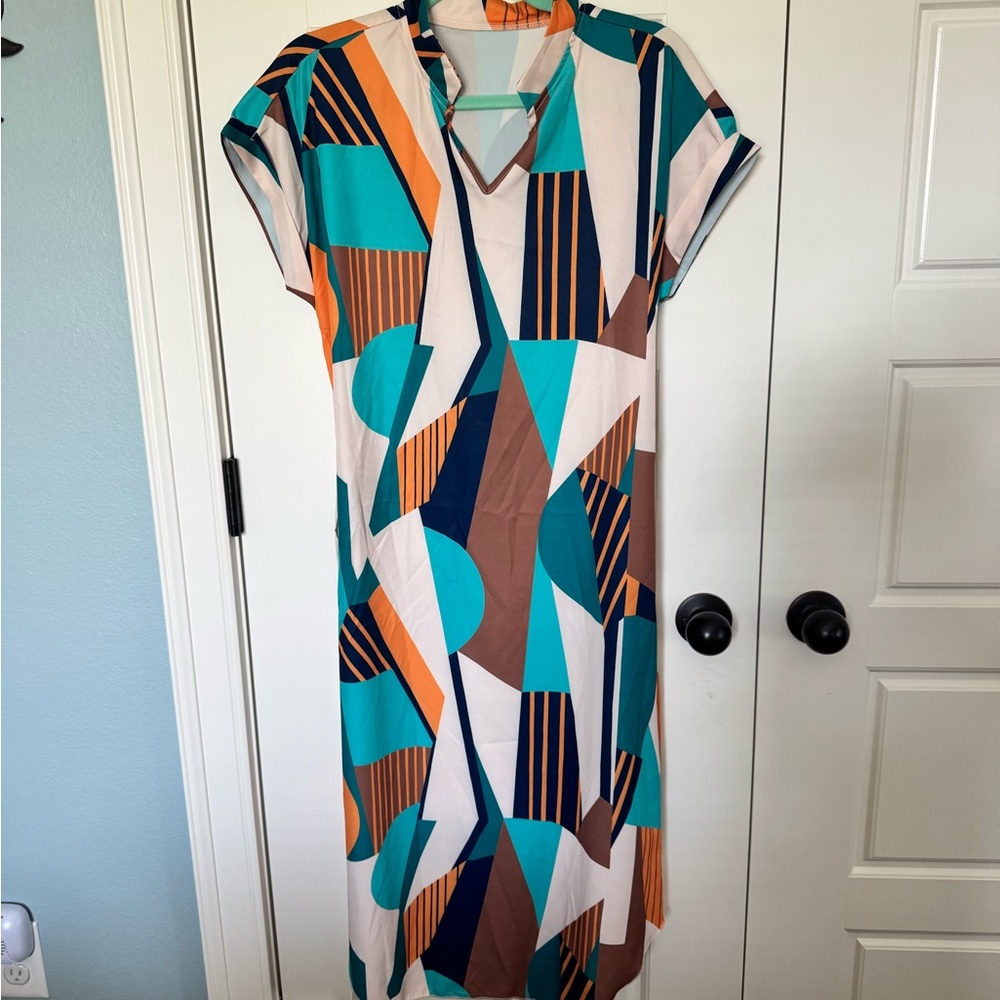 SHEIN Blue Black Wrap Midi Sundress